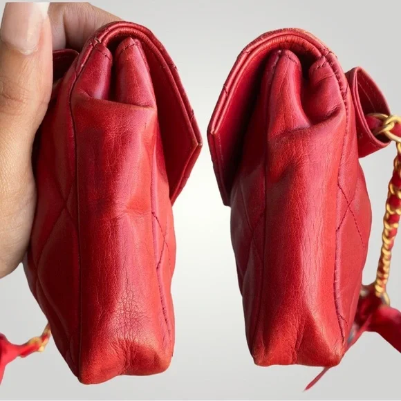 Chanel Red Belt Bag with Vintage Chain Bow Belt - Picture 12 of 17